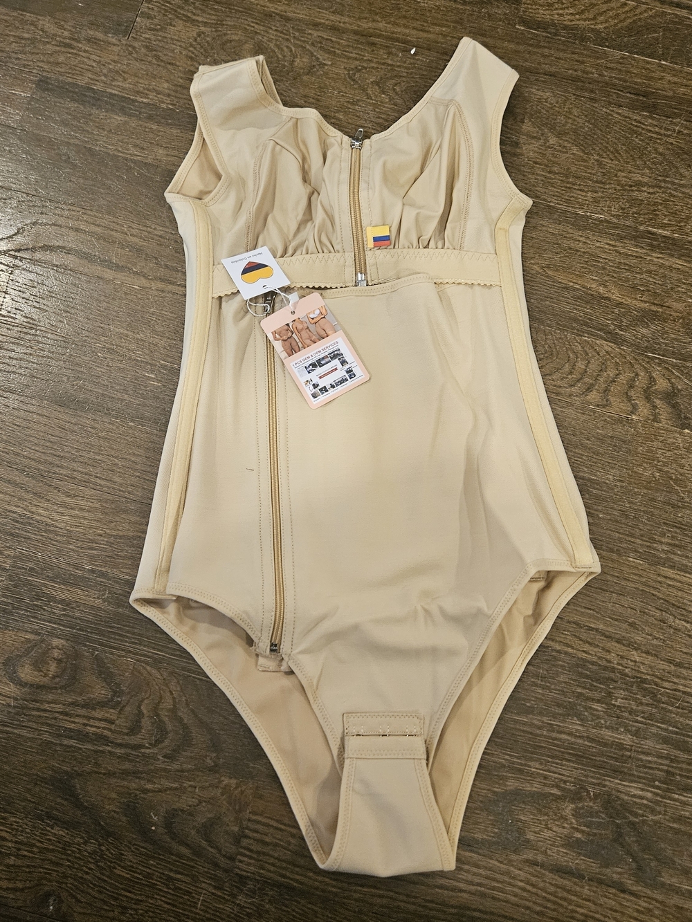 Kids Beige One-Piece Shapewear Bodysuit with Front Zippers